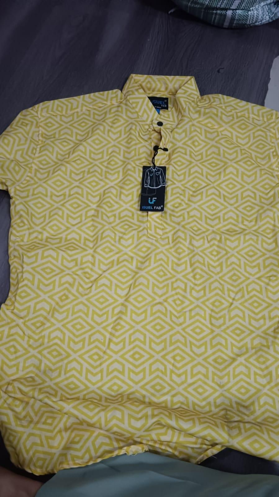 Men's Printed Spread Collar Casual Shirt Yellow